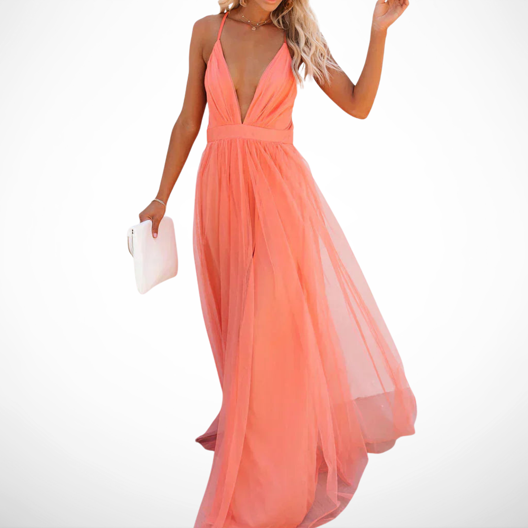 Krystyna | Koralowa Sukienka Maxi