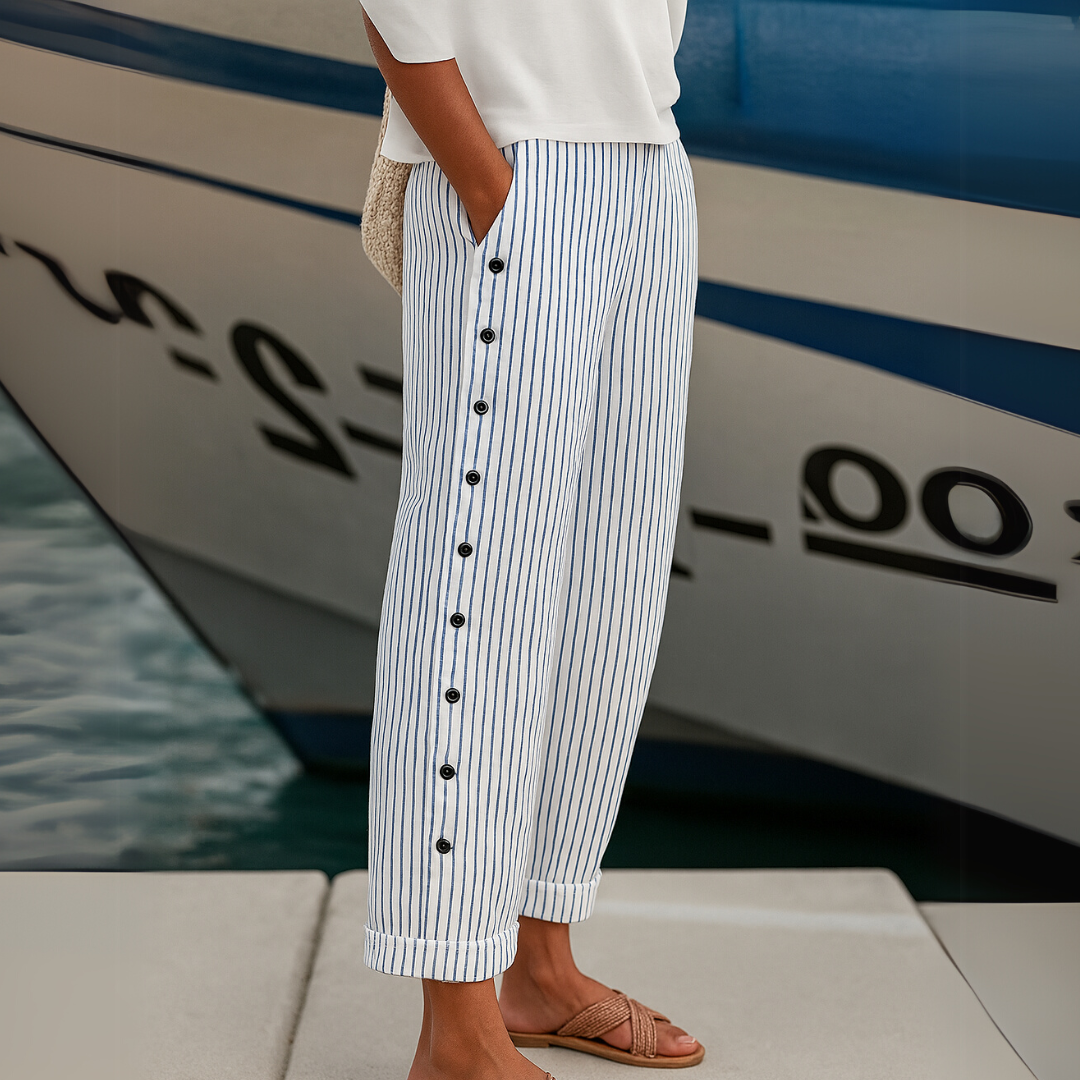 Katarzyna | Eleganckie Spodnie w Paski z Guzikami