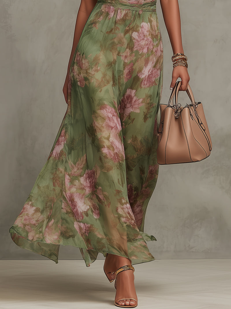 Livia | Elegancka Sukienka Maxi Halter w Kwiaty