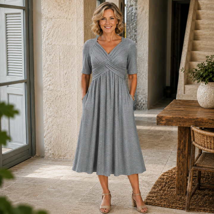 Izabela | Elegancka Sukienka Midi w Kształcie Litery A