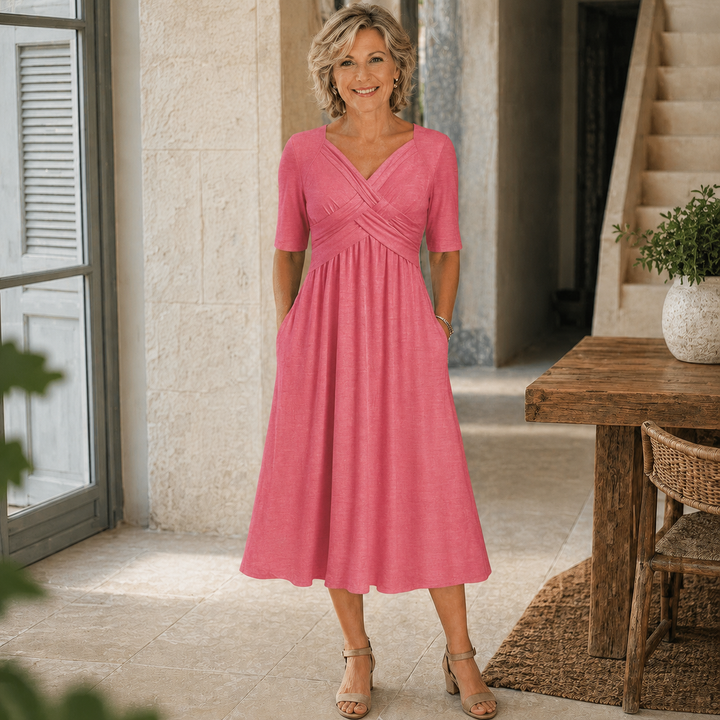 Izabela | Elegancka Sukienka Midi w Kształcie Litery A
