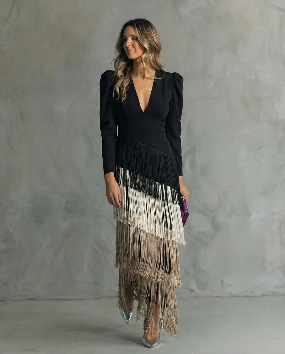 Luna | Elegancka sukienka midi z frędzlami