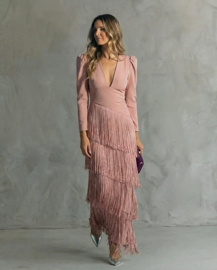 Luna | Elegancka sukienka midi z frędzlami
